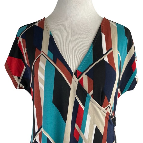 Motherhood Maternity Dress Geometric Print Wrap Style Stretch Knit Size Medium - Picture 2 of 5